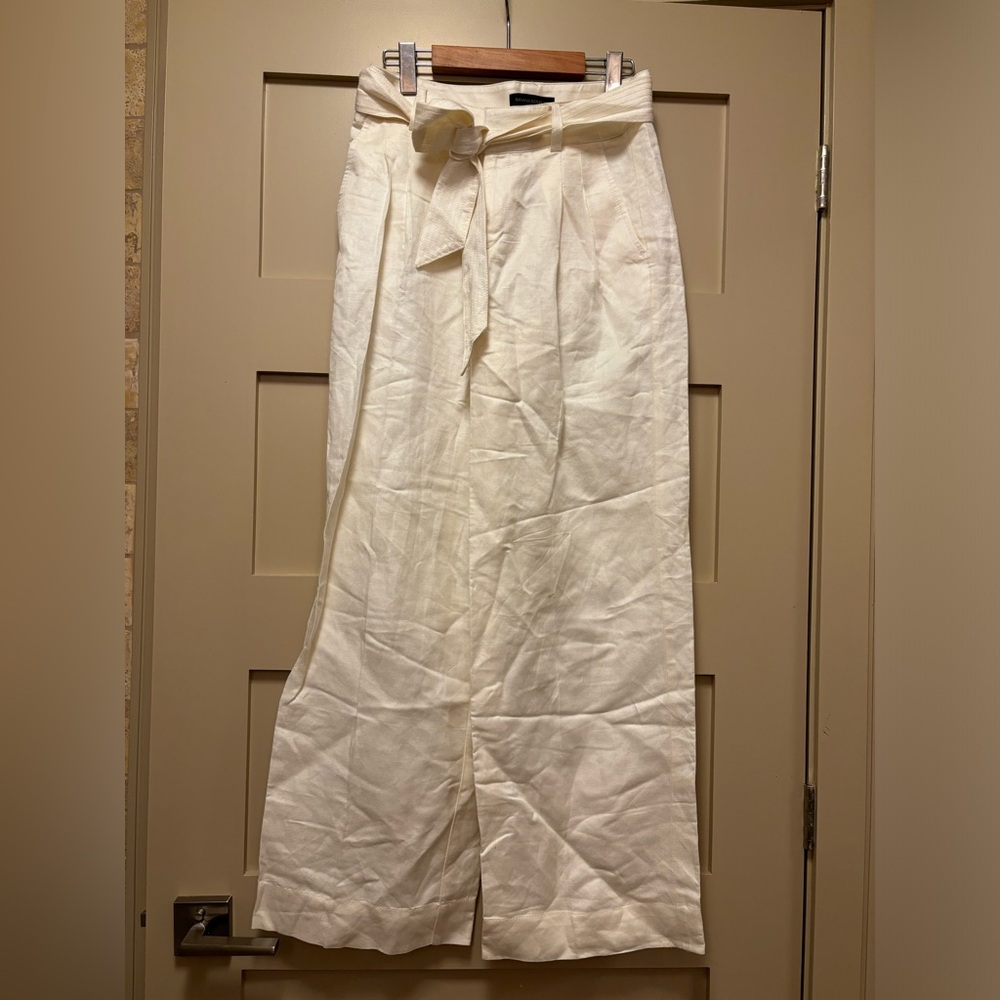BANANA REPUBLIC Linen Wide Pleat High Rise Trouser Tie Belt Sailor White US 4